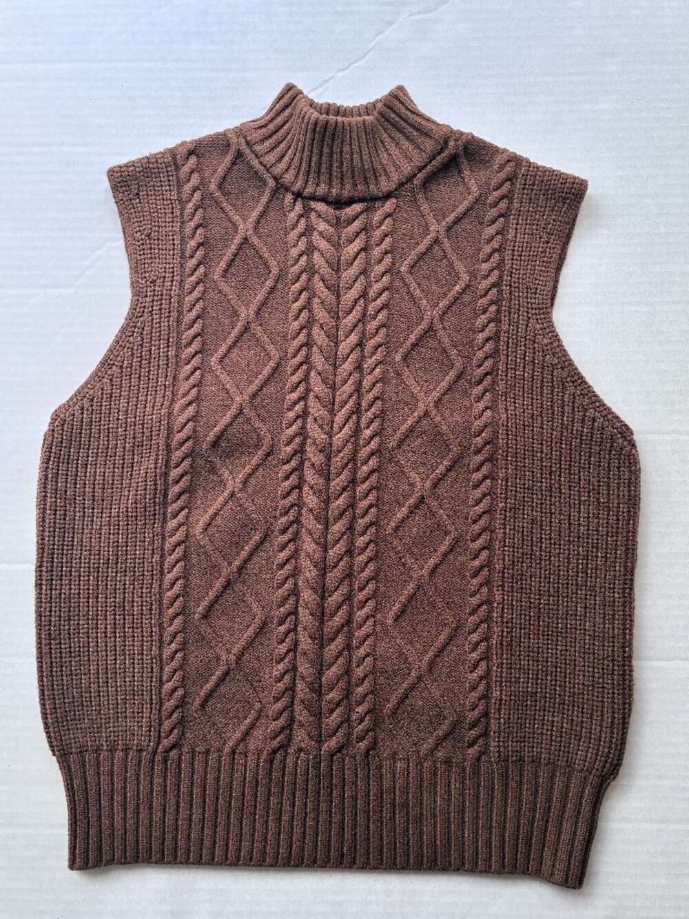 Varley Joilette Roll Neck Sweater Vest Cable Knit - Size XS - Caramel Pecan
